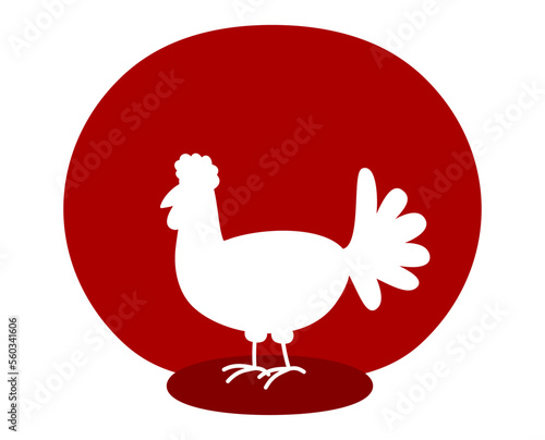 Illustration of a farm hen red color with rounded background