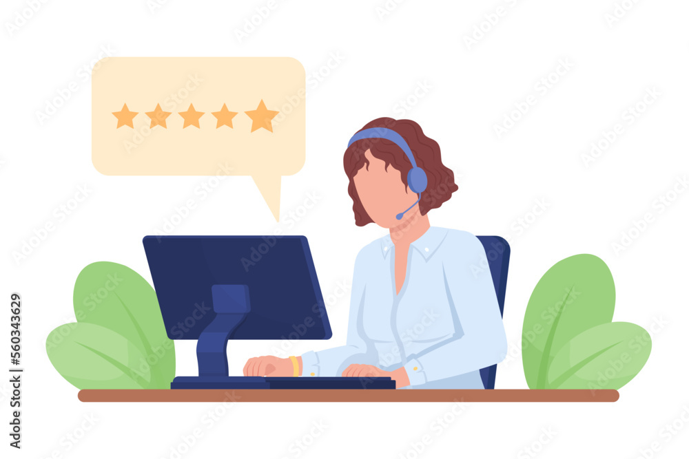Customer service assistant checking feedback semi flat color vector character. Editable figure. Full body person on white. Simple cartoon style illustration for web graphic design and animation Customer service assistant checking feedback semi flat color vector character. Editable figure. Full body person on white. Simple cartoon style illustration for web graphic design and animation