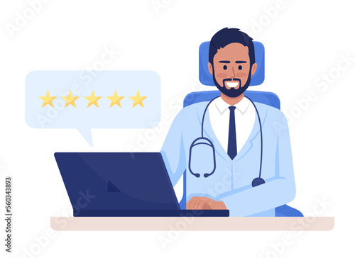 Male therapist reviews semi flat color vector character. Editable figure. Full body person on white. Consultation simple cartoon style illustration for web graphic design and animation