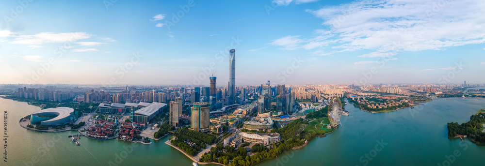 Obraz premium Aerial photography of Suzhou Jinji Lake CBD urban buildings