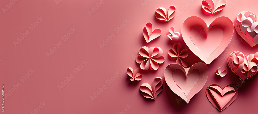 Quilling art heart decoration in pink pastel colors fo Valentine's day on isolated background with copy space. Generative AI