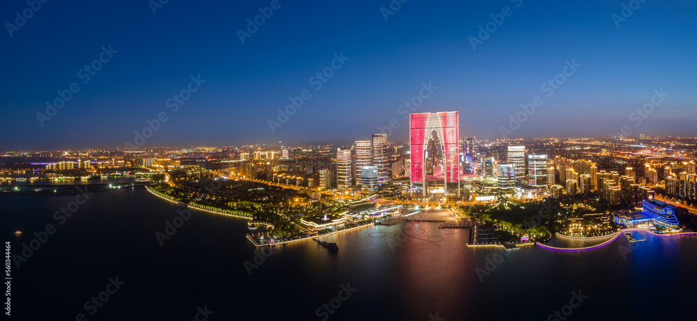 Obraz premium Aerial photography of Suzhou Jinji Lake architectural landscape