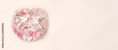 Quilling art heart decoration in pink pastel colors fo Valentine's day on isolated background with copy space. Generative AI