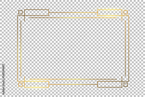 Luxury gold border isolated on transparent background. Glowing gradient effect rectangle curve frame. Vector illustration.