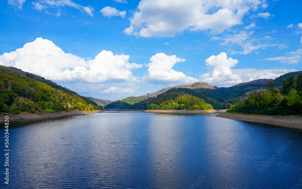 Nature at the Odertalsperre in the Harz Mountains, near Bad Lauterberg. View of the Oder reservoir with the surrounding landscape.
Nature at the Odertalsperre in the Harz Mountains, near Bad Lauterberg. View of the Oder reservoir with the surrounding landscape.