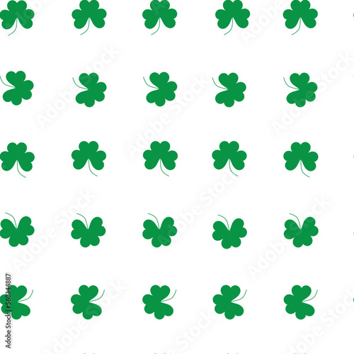 Pattern of green clover leaves for printing, trefoil, four-leaf clover