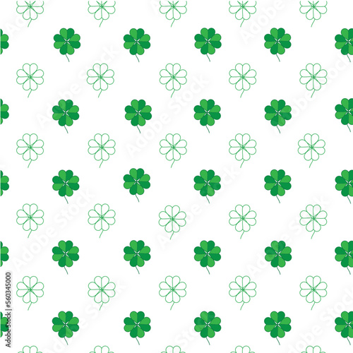Pattern of green clover leaves for printing  trefoil  four-leaf clover