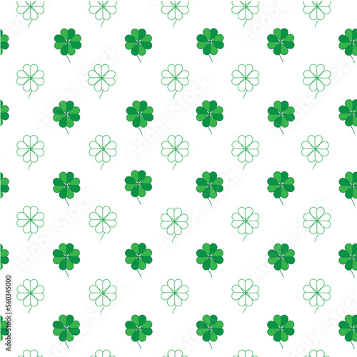 Pattern of green clover leaves for printing, trefoil, four-leaf clover