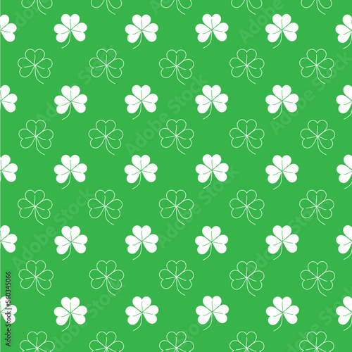 Pattern of green clover leaves for printing, trefoil, four-leaf clover