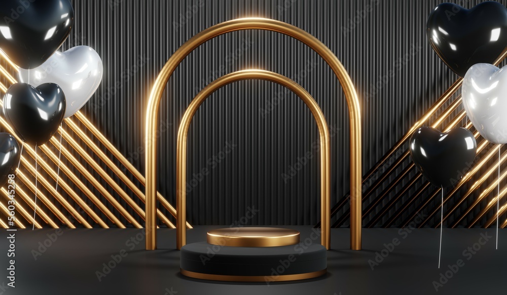 3D rendering of backdrop black podium background show room for black friday products on podium 3D rendering of backdrop black podium background show room for black friday products on podium