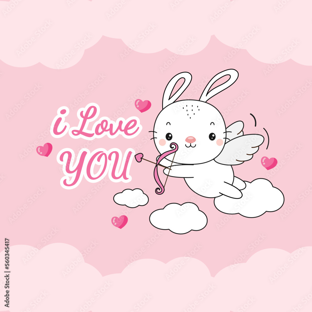 Flying bunnny cupid with bow and arrow. Vector illustration Flying bunnny cupid with bow and arrow. Vector illustration