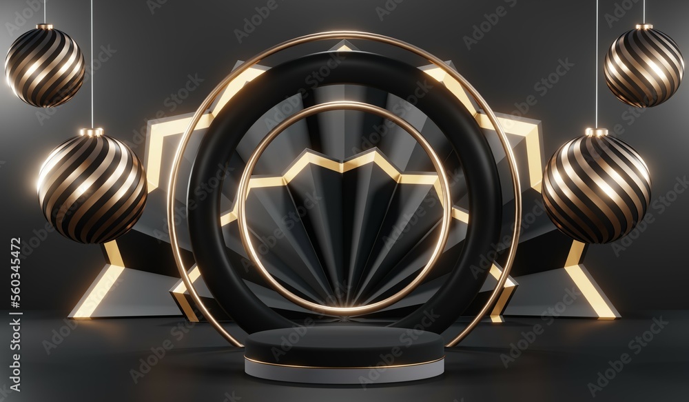 3D rendering of backdrop black podium background show room for black friday products on podium 3D rendering of backdrop black podium background show room for black friday products on podium