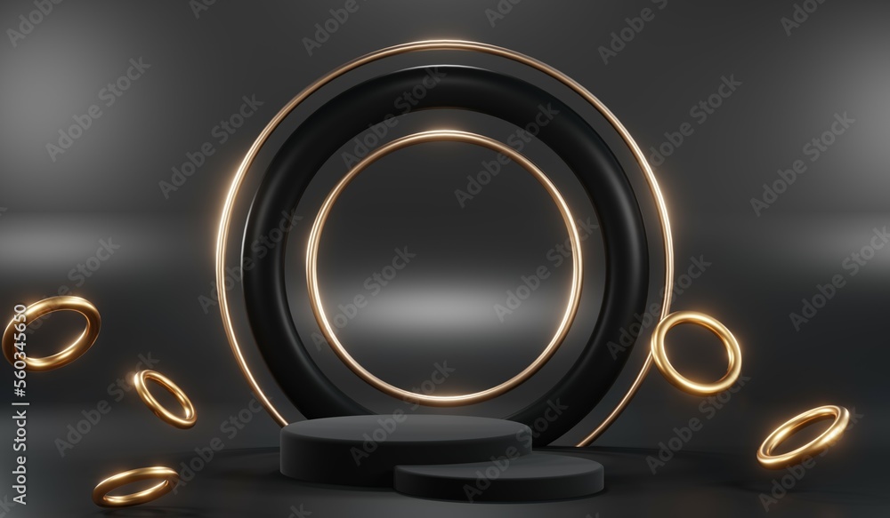 3D rendering of backdrop black podium background show room for black friday products on podium 3D rendering of backdrop black podium background show room for black friday products on podium