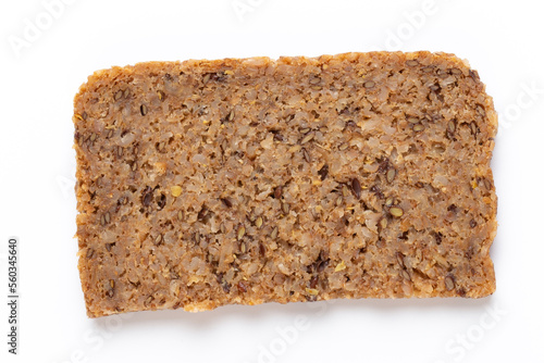 Rye bread slice on a white background.
