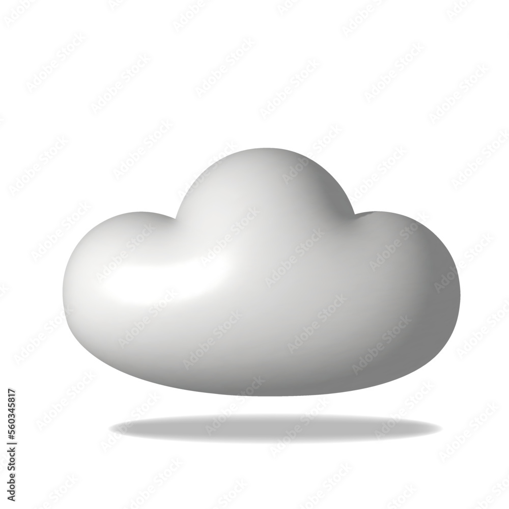 White 3d cloud isolated on background. Render plastic round cartoon fluffy icon. Three dimensional geometric shapes vector illustration White 3d cloud isolated on background. Render plastic round cartoon fluffy icon. Three dimensional geometric shapes vector illustration