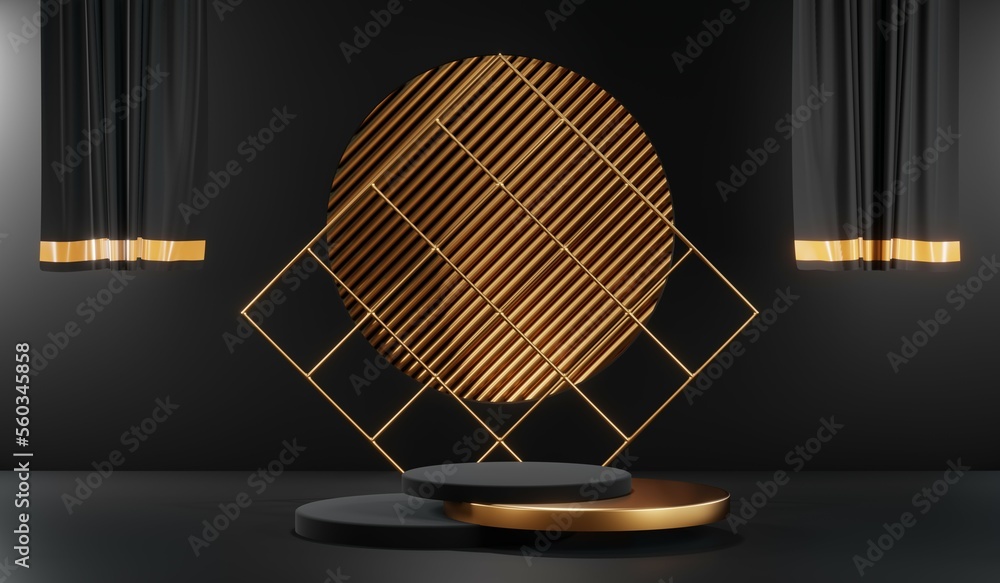 3D rendering of backdrop black podium background show room for black friday products on podium 3D rendering of backdrop black podium background show room for black friday products on podium