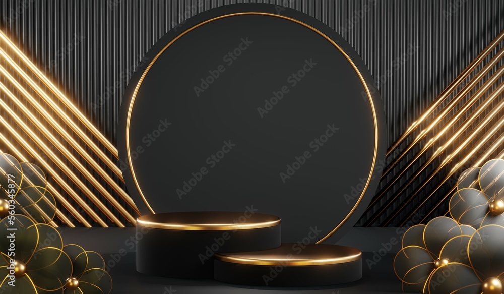 3D rendering of backdrop black podium background show room for black friday products on podium 3D rendering of backdrop black podium background show room for black friday products on podium