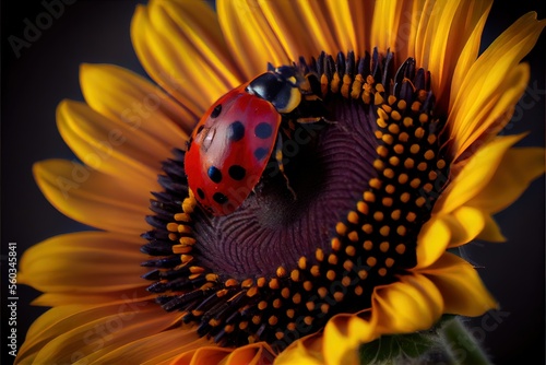 Ladybug perched on sunflower (ai generated)