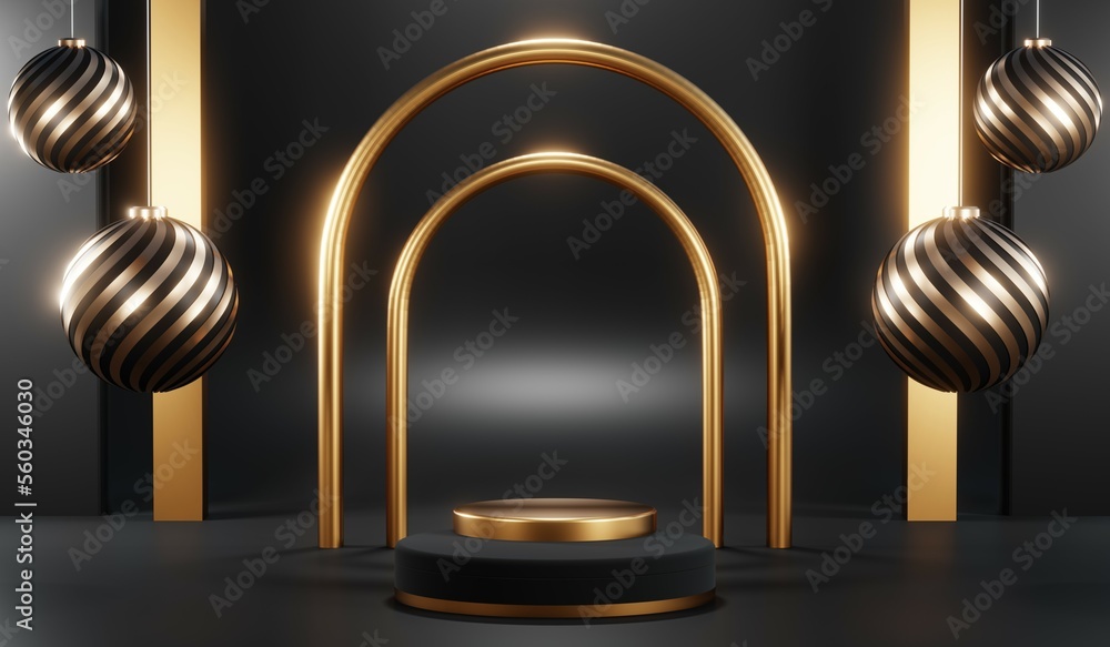 3D rendering of backdrop black podium background show room for black friday products on podium 3D rendering of backdrop black podium background show room for black friday products on podium