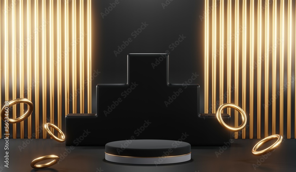 3D rendering of backdrop black podium background show room for black friday products on podium 3D rendering of backdrop black podium background show room for black friday products on podium