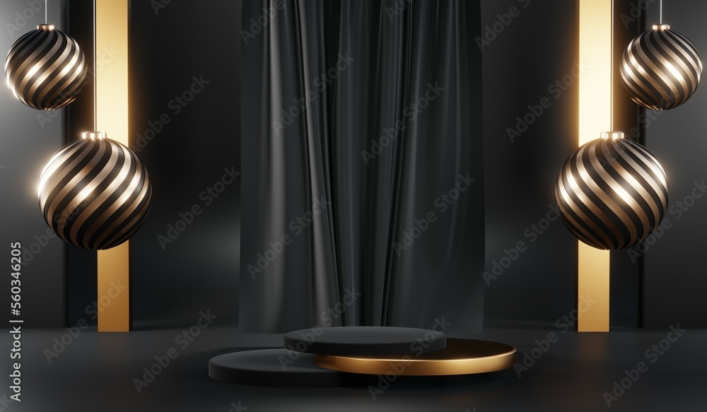 3D rendering of backdrop black podium background show room for black friday products on podium 3D rendering of backdrop black podium background show room for black friday products on podium