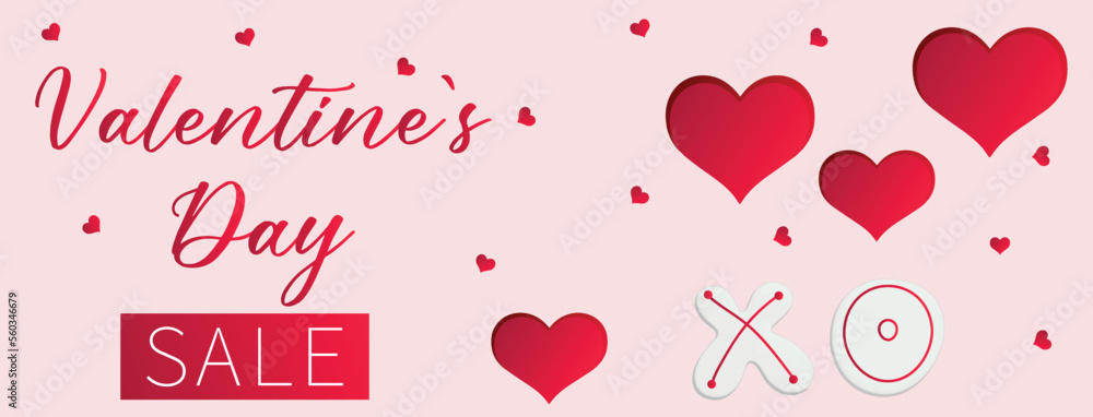 Advertising banner for Valentine's Day sale with red hearts