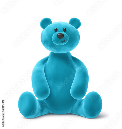 Blue plush bear toy isolated on white. Clipping path included