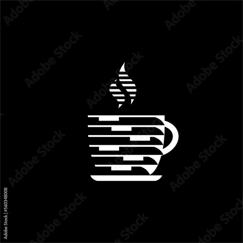 Unique coffee mug vector logo design on black background.