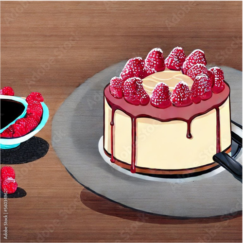 Himbeertorte mit Sahne und Kaffee