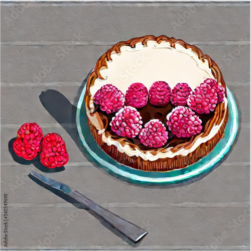 Himbeertorte mit Sahne und Kaffee