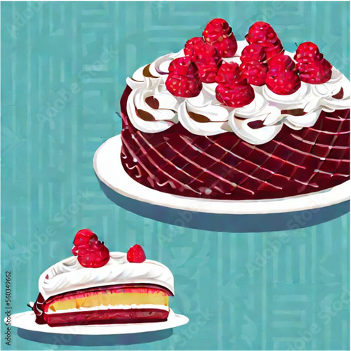Himbeertorte mit Sahne und Kaffee
