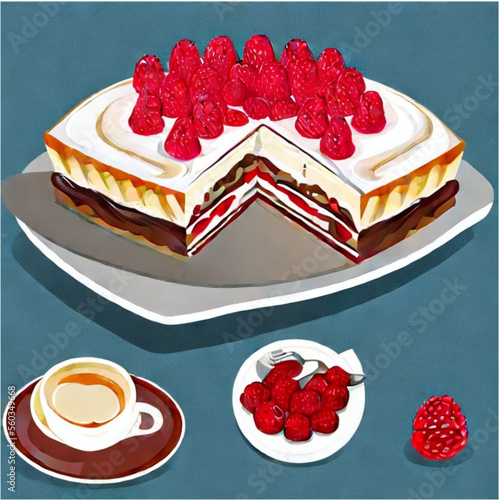Himbeertorte mit Sahne und Kaffee