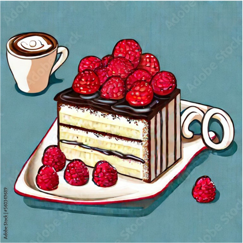 Himbeertorte mit Sahne und Kaffee
