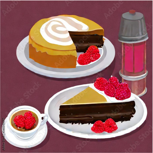 Himbeertorte mit Sahne und Kaffee