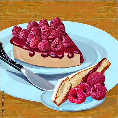 Himbeertorte mit Sahne und Kaffee