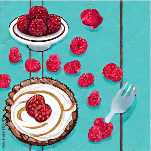 Himbeertorte mit Sahne und Kaffee