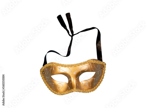 Carnival mask gold color isolated on transparent png without background