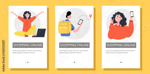 Set of flyers for Online store, Shopping, Ordering, Delivery services. Vector illustration.