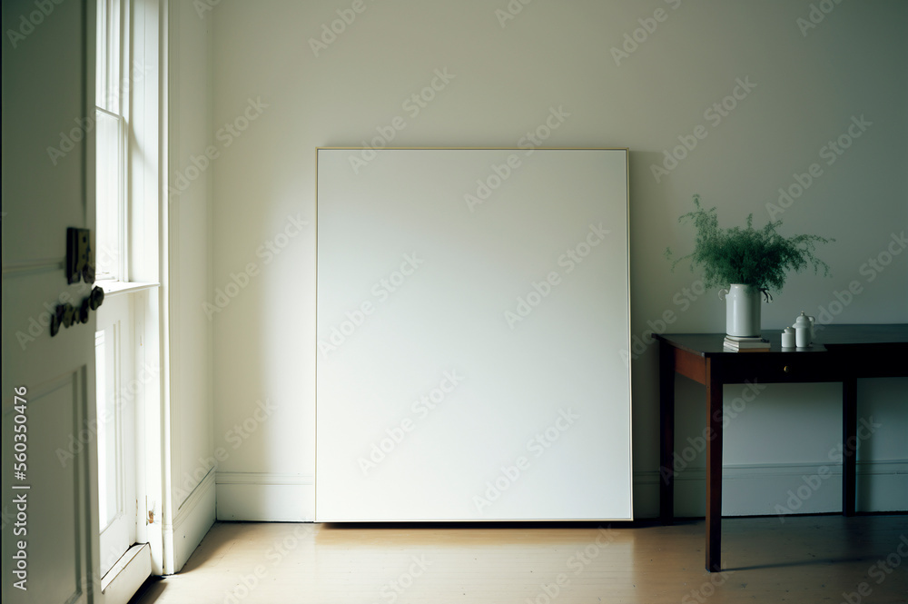 Poster mockup with vertical frames on empty wall in livingroom interior. Created with Generative AI technology. Poster mockup with vertical frames on empty wall in livingroom interior. Created with Generative AI technology.