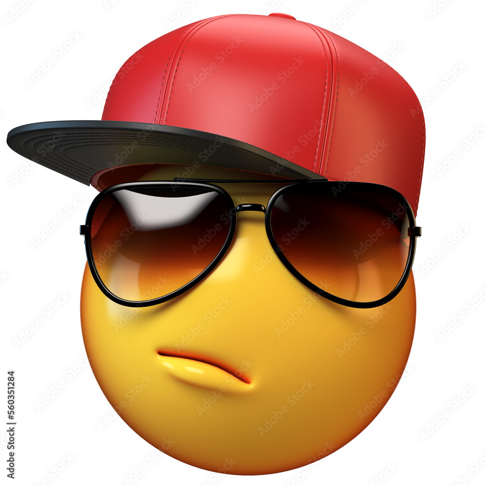 Fototapeta Cool emoji isolated on white background, swag emoticon with sunglasses 3d rendering