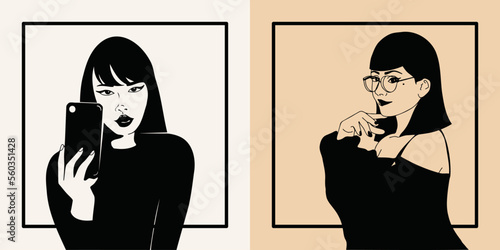 Portrait of a Teenager Asian  cartoon face fashion girl hair hairstyle