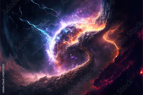 Cosmic Storm. Generative AI photo