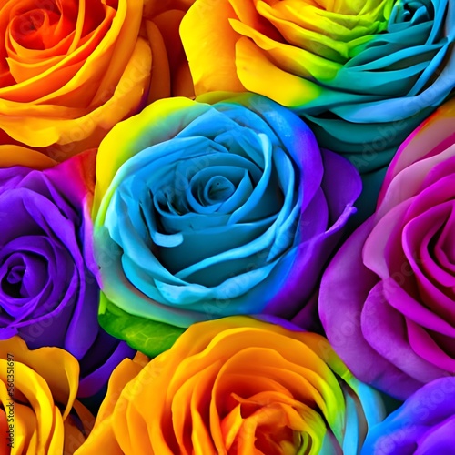 Rainbow roses background. Valentine's Day. Generative AI. 