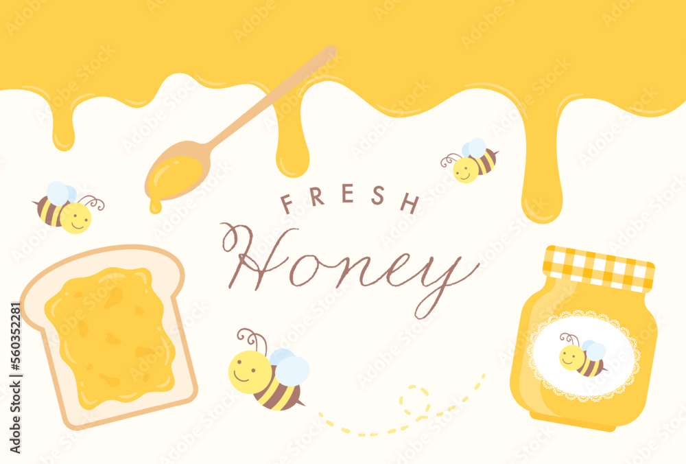 vector background with a set of honey, toast and bees for banners, cards, flyers, social media wallpapers, etc. vector background with a set of honey, toast and bees for banners, cards, flyers, social media wallpapers, etc.