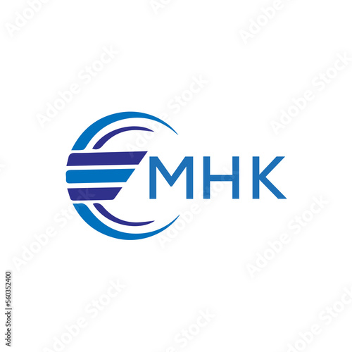 MHK letter logo. MHK blue image on white background. MHK vector logo design for entrepreneur and business. MHK best icon.	
 photo