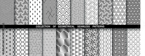 Geometric set of seamless black and white patterns. Simpless vector graphics