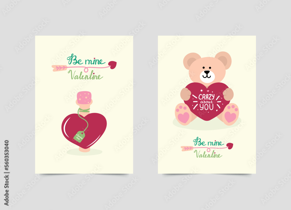 Valentine's Day greeting card set. Drawn by hand. Vector illustration