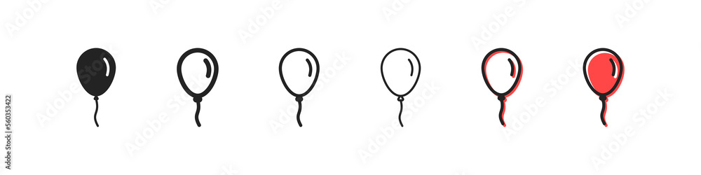 Ballon icon set. Wedding celebration or birthday party decor, helium. Celebration concept. Six vector line icon in different styles Ballon icon set. Wedding celebration or birthday party decor, helium. Celebration concept. Six vector line icon in different styles