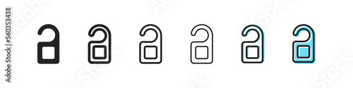 Plate on the doorknob. Do not disturb, hotel, service, hanger, 5 stars, staff. Maintenance concept. Six vector line icon in different styles