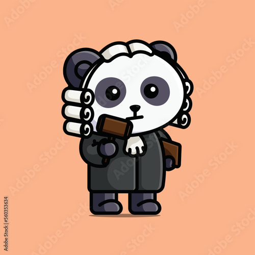 Cute judge panda holding gavel and book cartoon illustration animal nature isolated